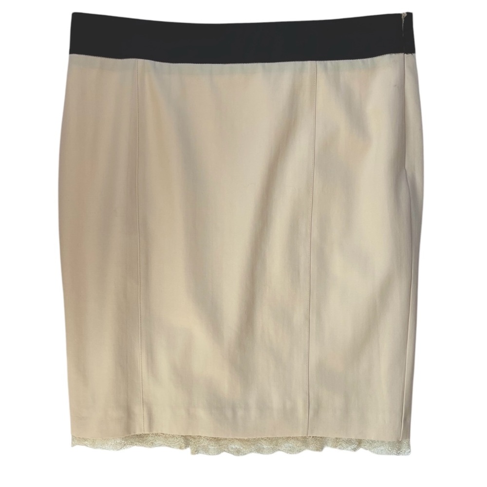 Valentino Ivory Black Lace Trim Classic Knee Length Skirt IT48 US12